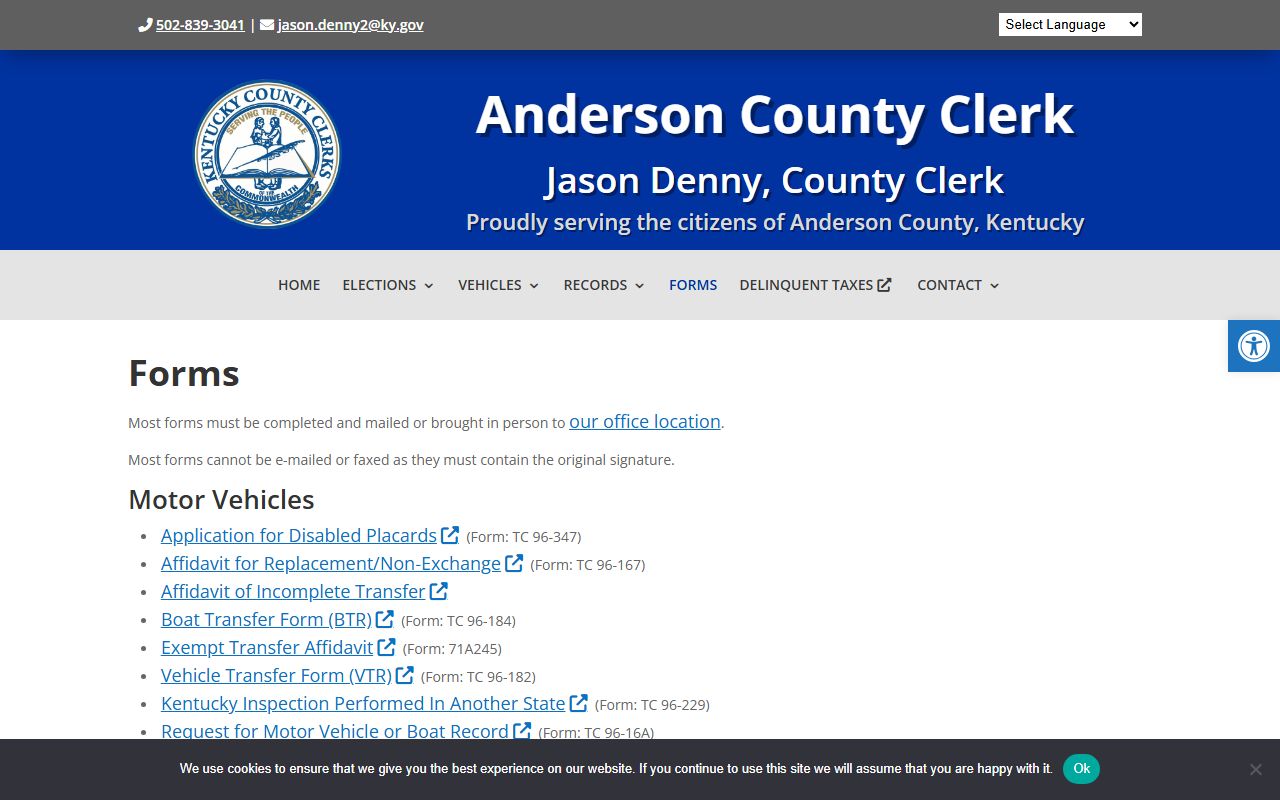 Anderson County Circuit Court Clerk records County Clerk forms page