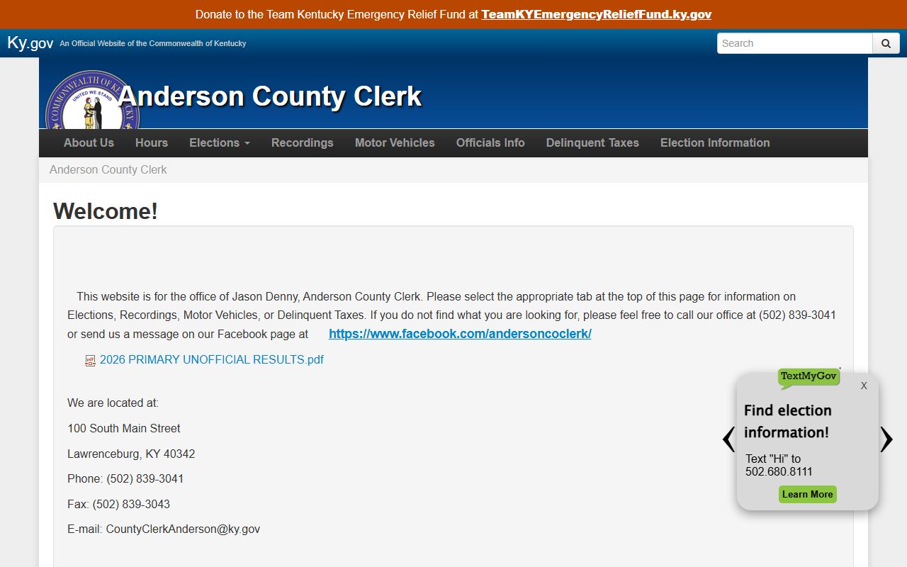 Anderson County Circuit Court Clerk records County Clerk Kentucky government page