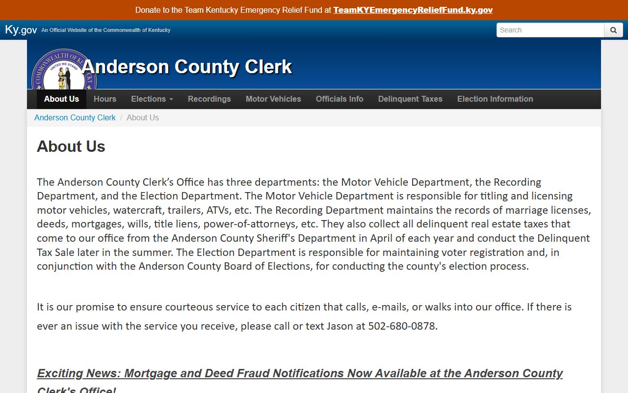 Anderson County Circuit Court Clerk records County Clerk department information