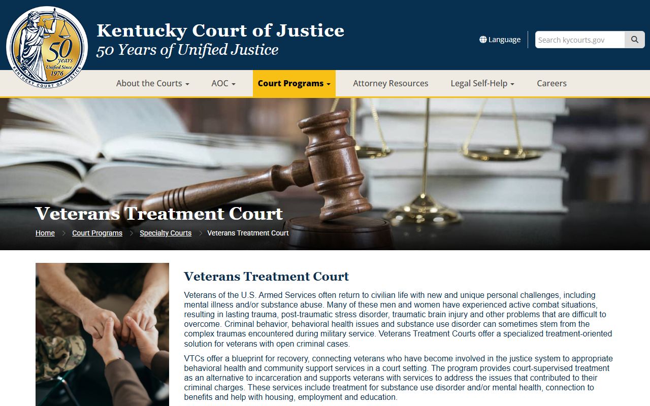 Anderson County court dockets Kentucky Veterans Treatment Court overview