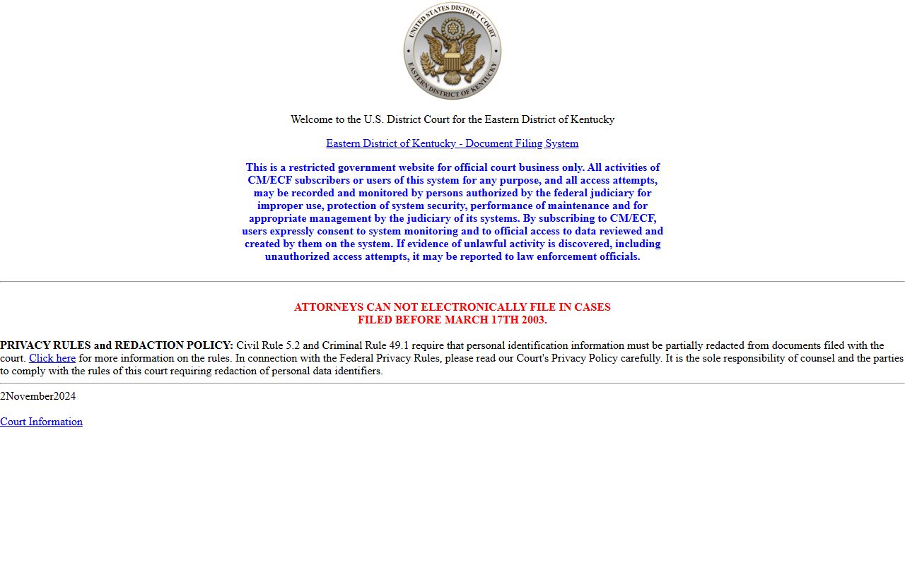 Anderson County Circuit Court records Eastern District CM ECF access