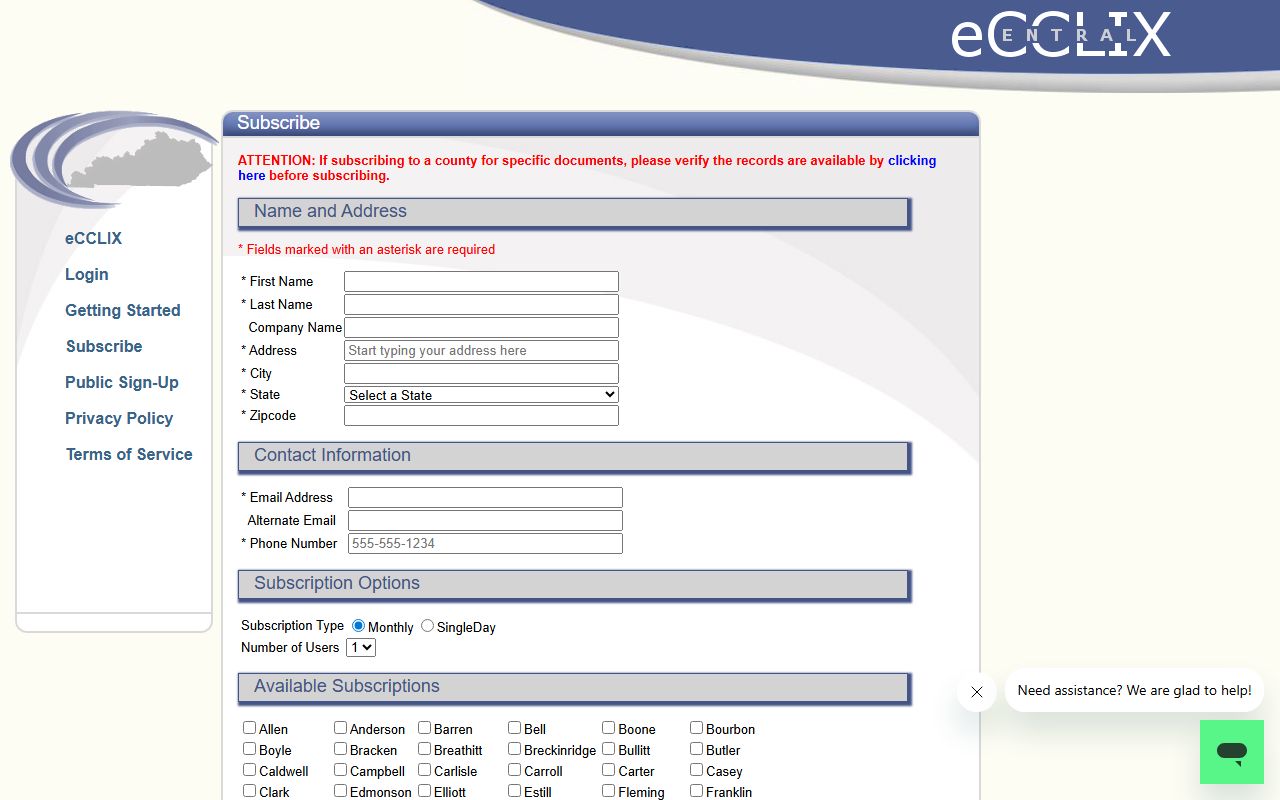 Anderson County Circuit Court records eCCLIX county clerk subscription distinction