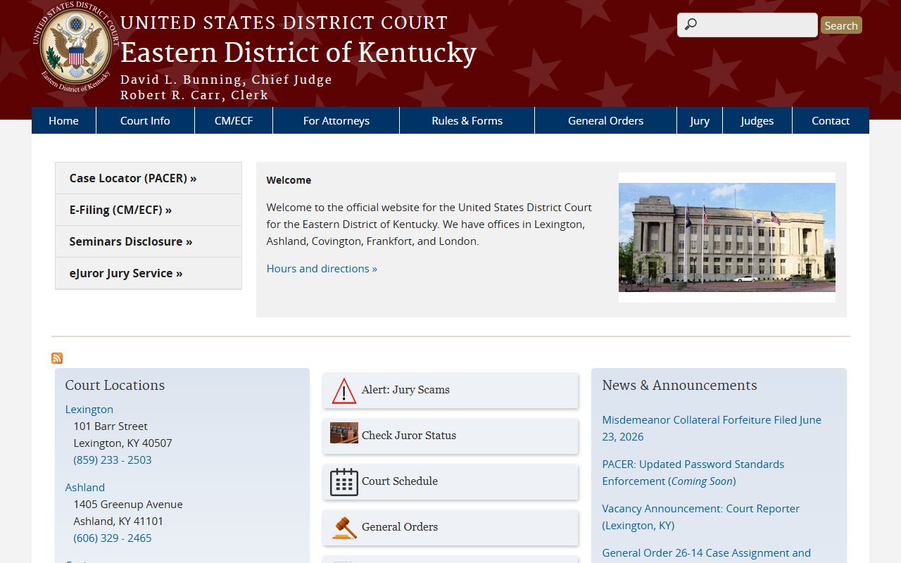 Anderson County Circuit Court records Eastern District of Kentucky federal court distinction