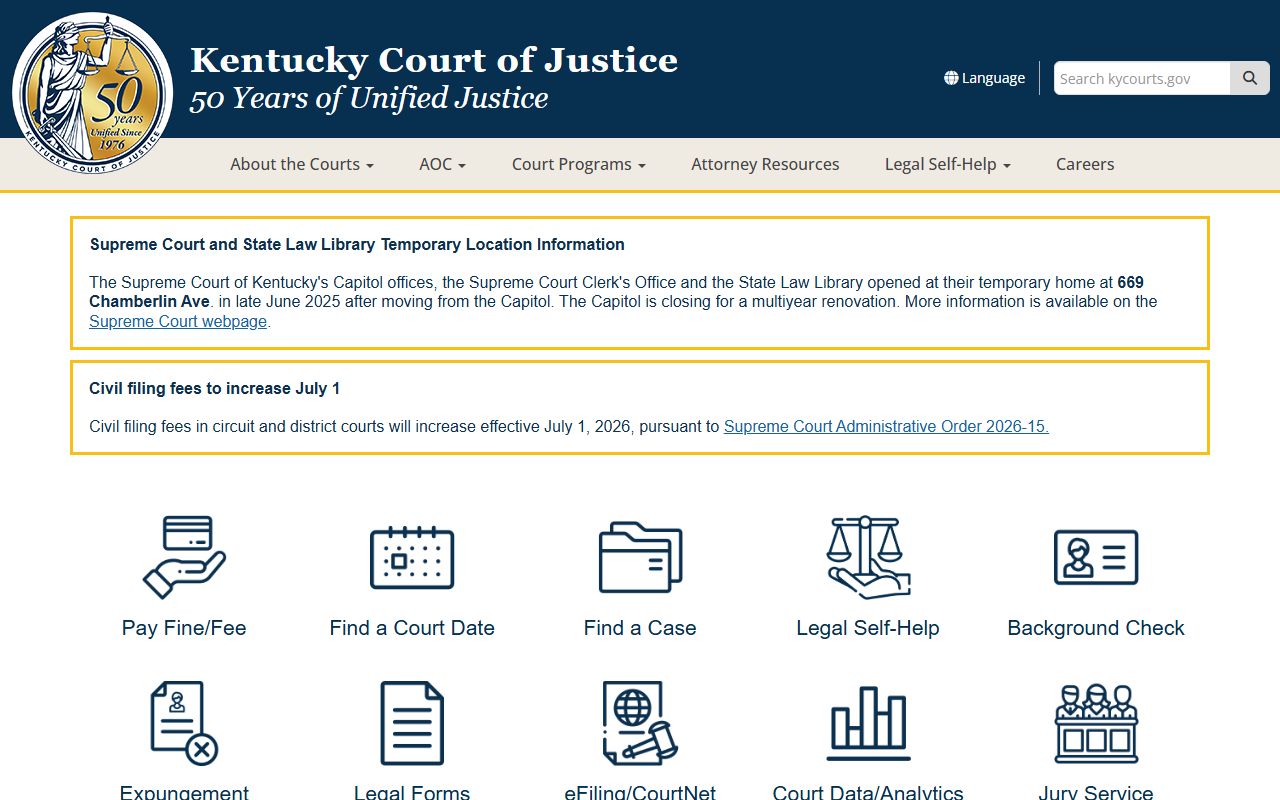 Anderson County court records Kentucky Court of Justice homepage