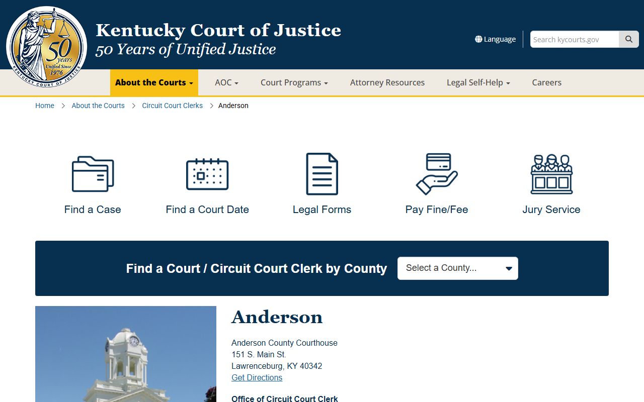 Anderson County court records Kentucky Court of Justice page