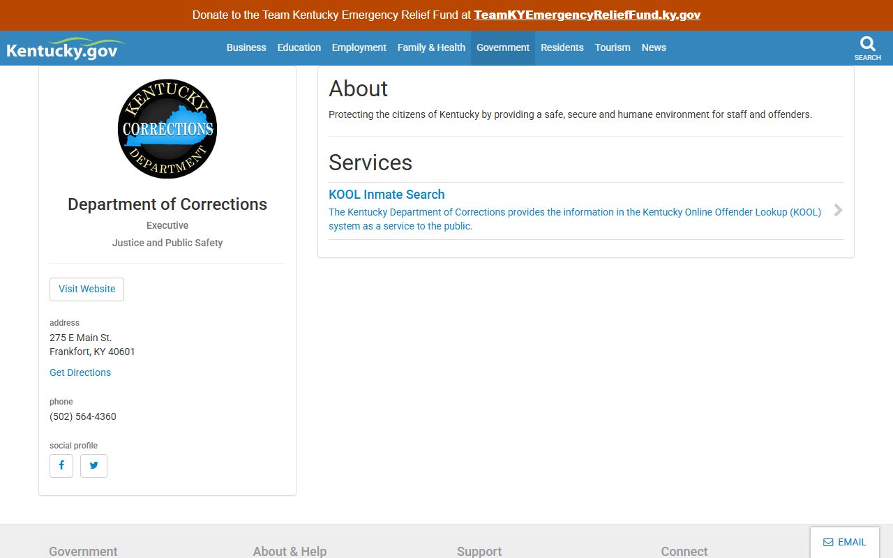 Anderson County inmate search Kentucky Department of Corrections profile