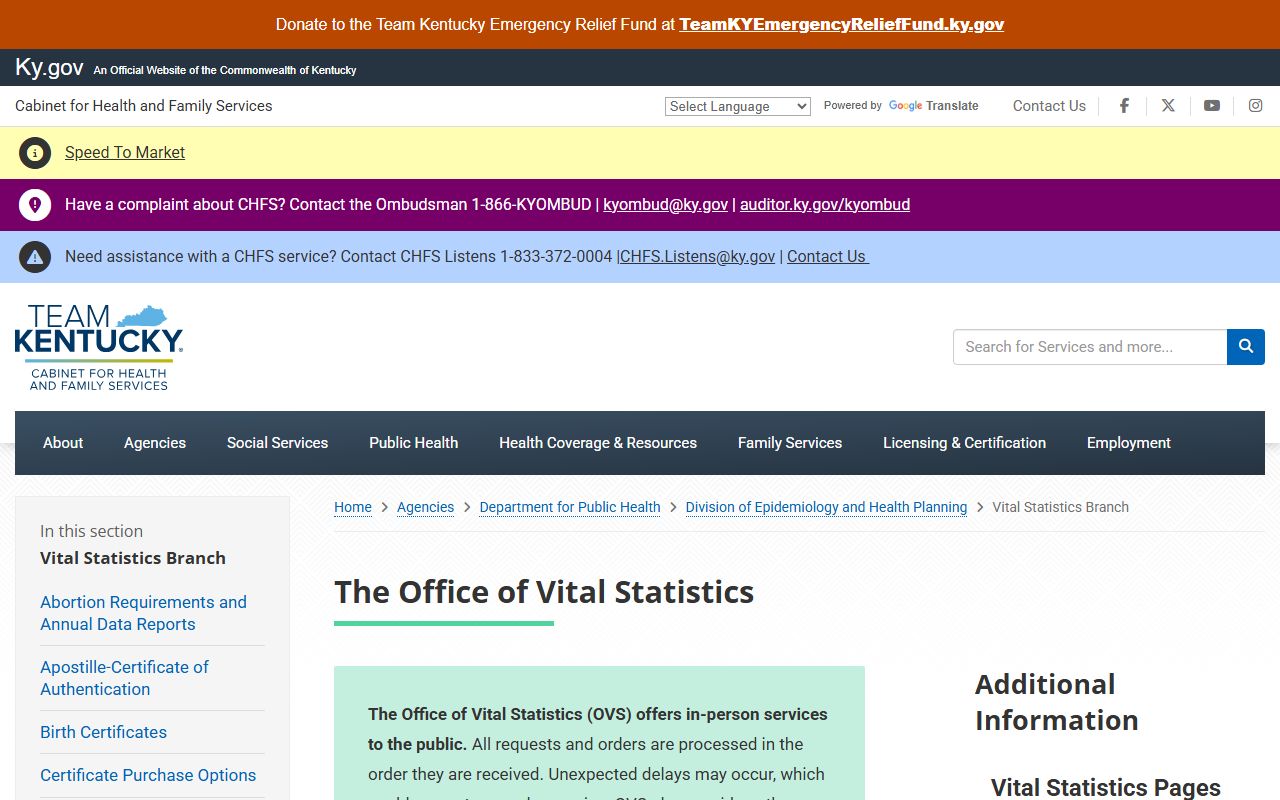 Anderson County marriage and divorce records Kentucky Office of Vital Statistics page