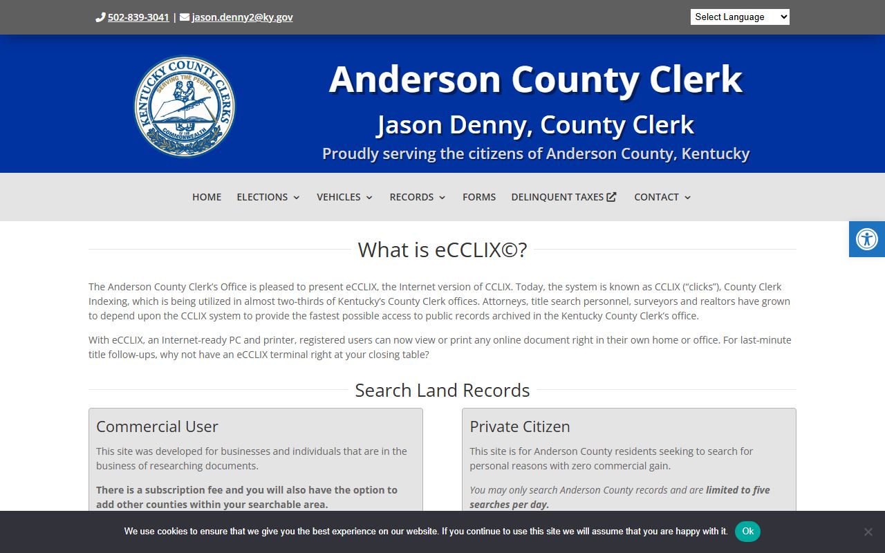 Anderson County marriage records eCCLIX access rules