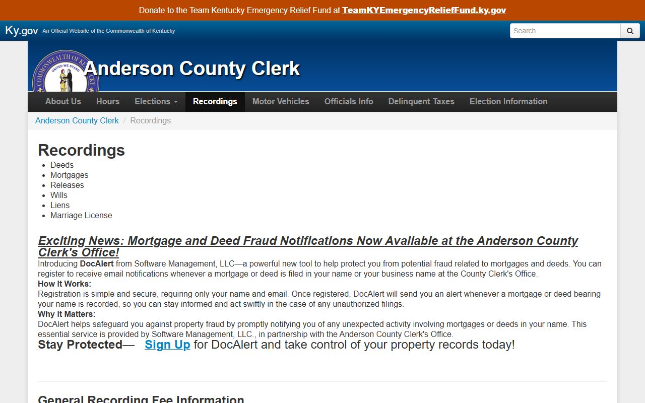 Anderson County marriage records County Clerk recordings page