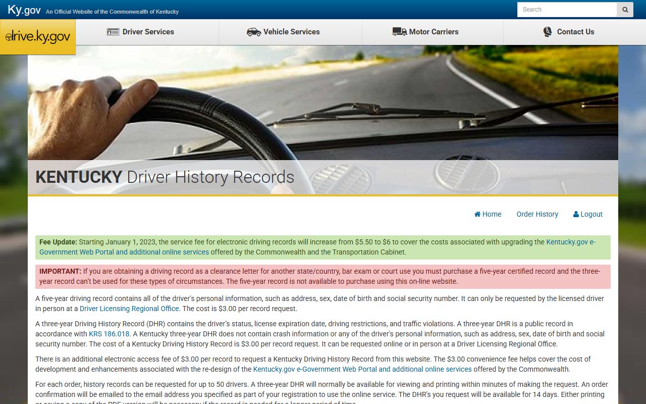Anderson County traffic court records Kentucky three year driver history portal