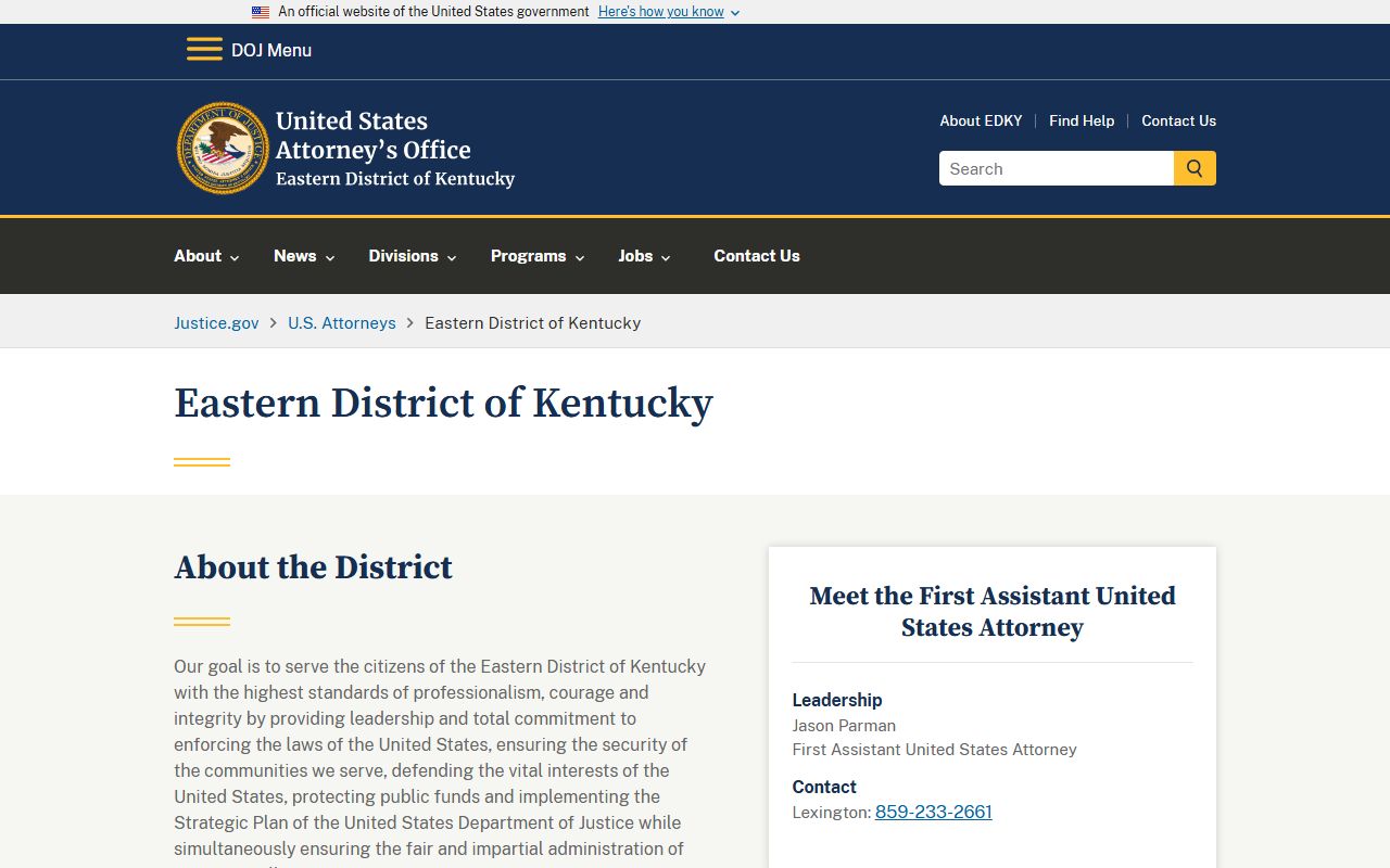 Anderson County traffic court records U.S. Attorney Eastern District of Kentucky page